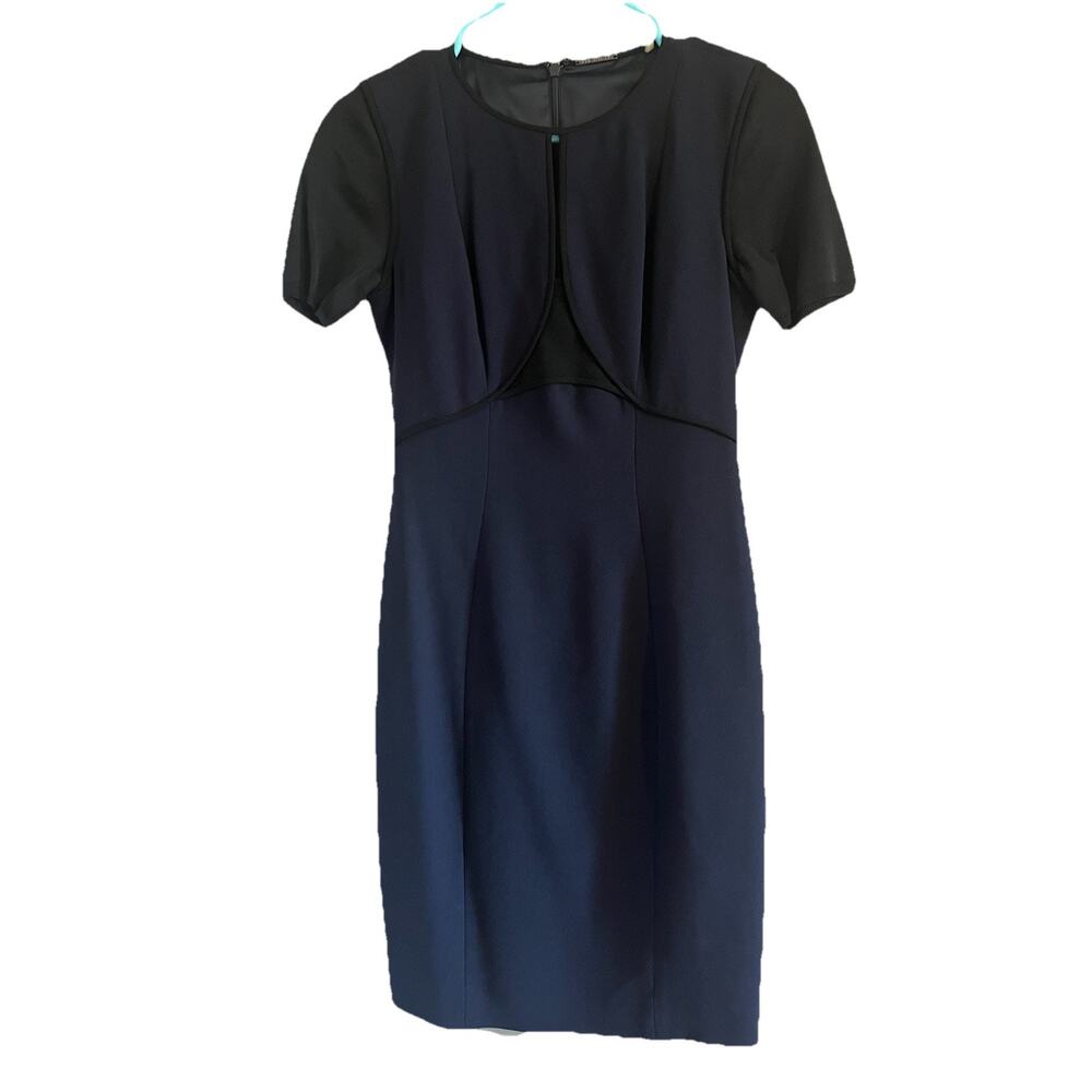 Elie Tahari Navy Sheath Dress Women’s 0 Career Office Designer Front Keyhole